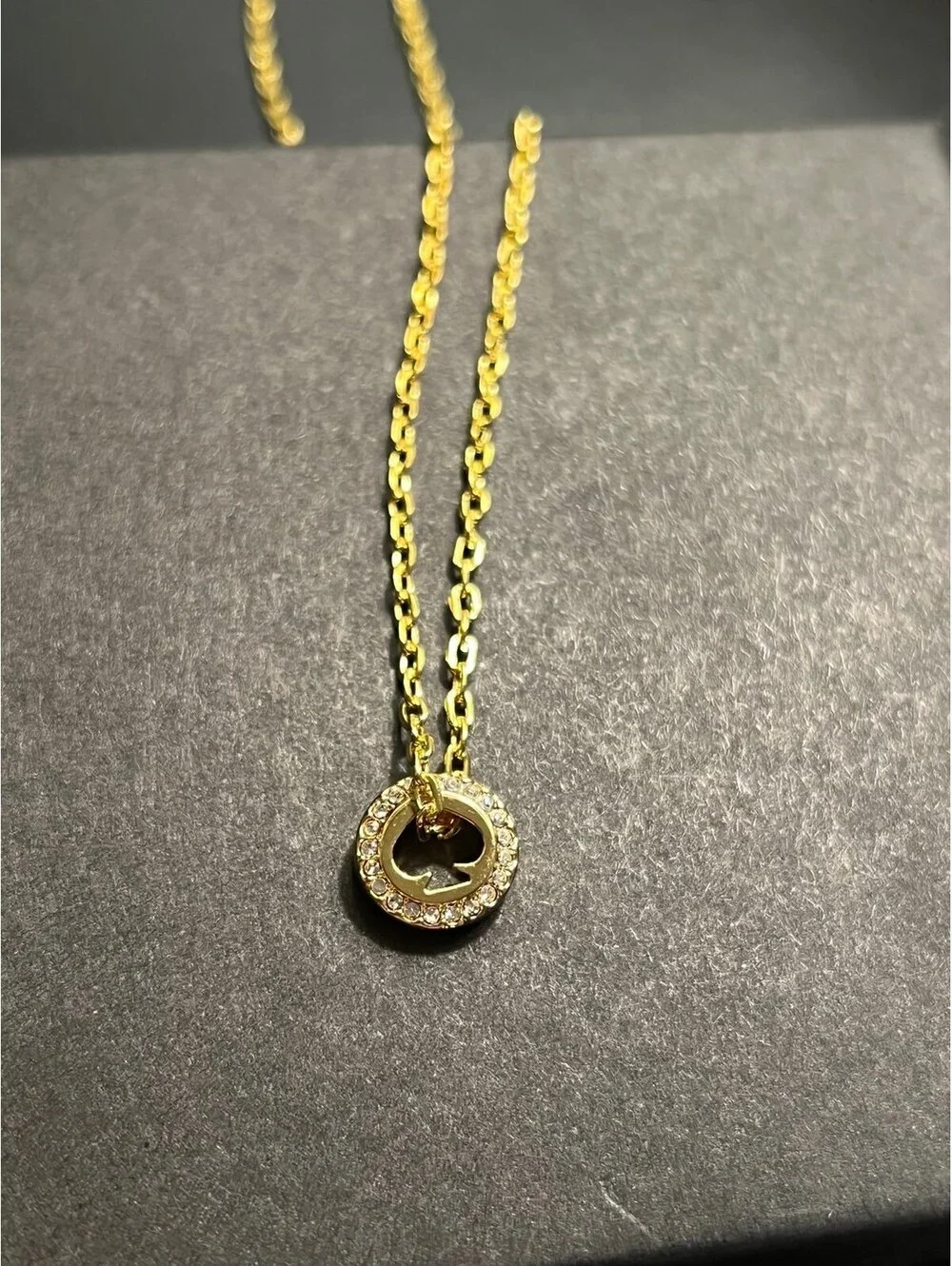 Gold Kate Spade Pendant on a Chain Link Necklace, Pave Set Crystals (18”)